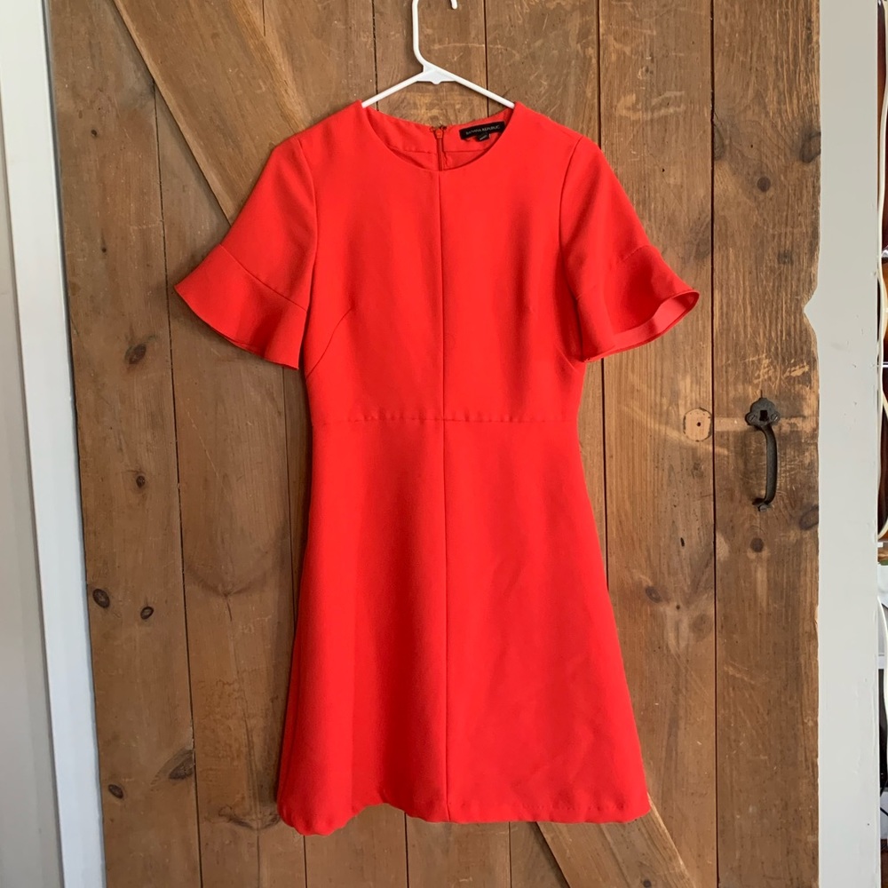 Banana Republic Orange Flounce Sleeve Dress